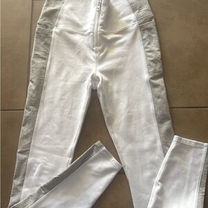 White and Gray Zip-Up Leggings